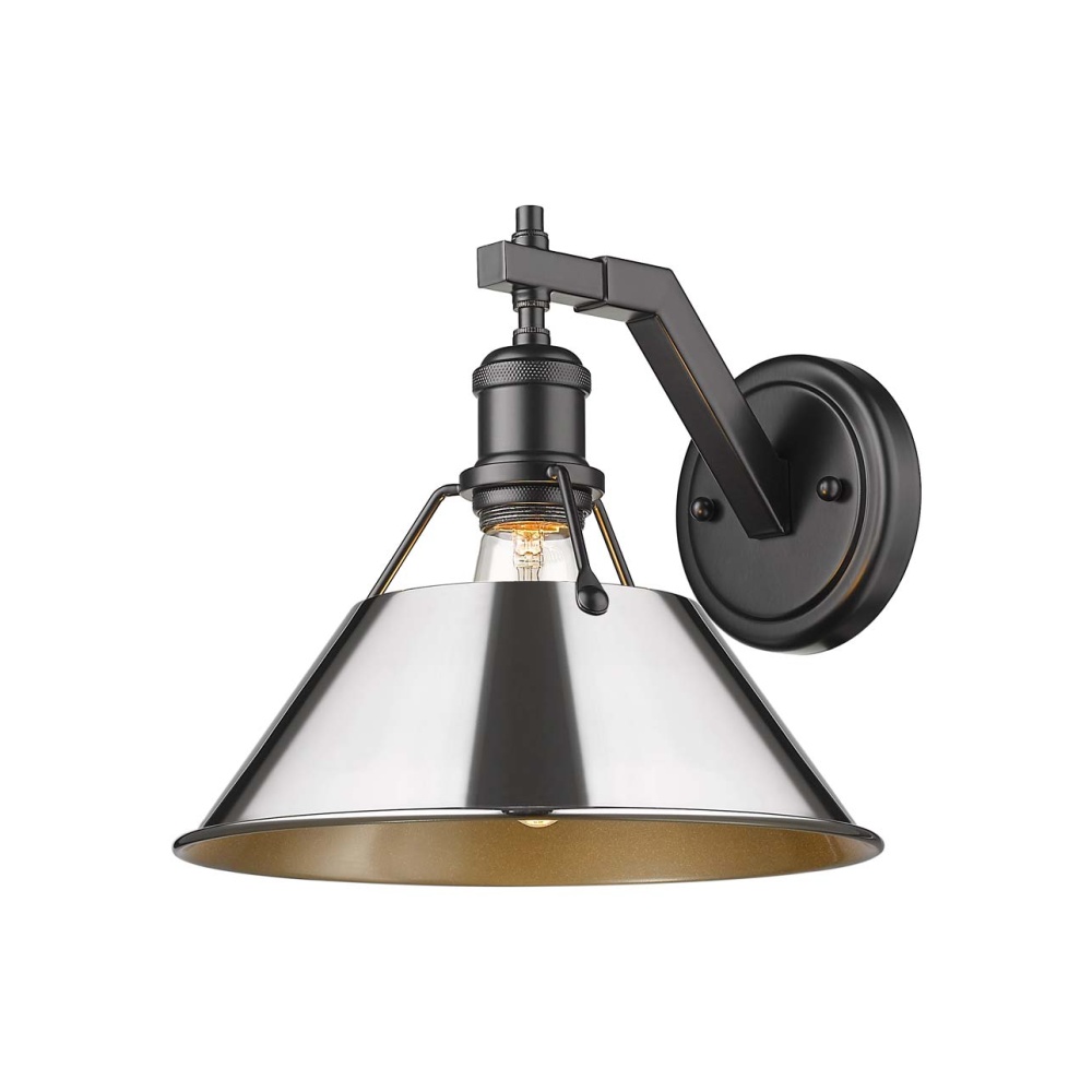 Yep by Golden Lighting Orwell 1-light Wall Sconce in Matte Black and Chrome shade